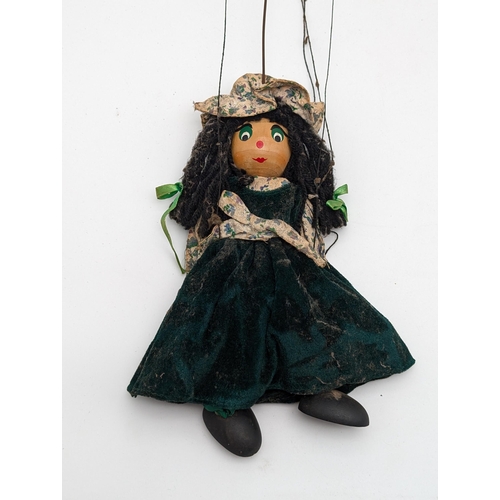 362 - Vintage Vyroba Loutek - Strung Puppet with Original Holder. Wooden Head, Puppet Size 30cm