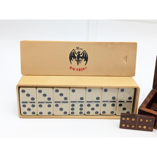 374 - Two Sets Vintage Dominos, One Brass & Walnut Set In Box Of Issue, Bacardi Dominos New and unused