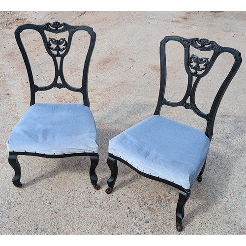 43C - Pair Unusual Ebonised Nursing Chairs - Likely Victorian - Well carved Design - Nice Condition 45x40x... 