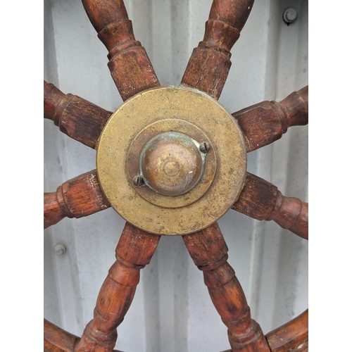 350A - Excellent Original Heavy Wood & Brass Ships Wheel - Excellent Condition Very Heavy and All Original ... 