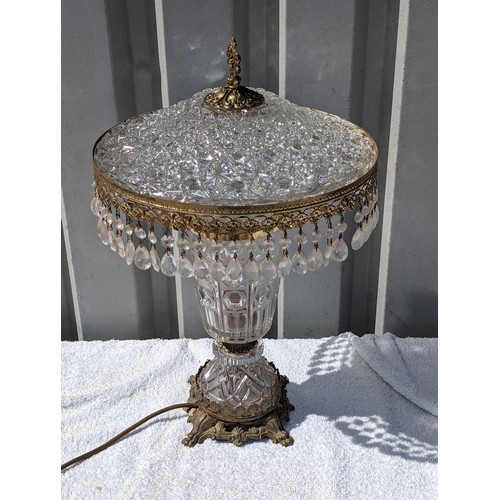 278A - Impressive Vintage Cut Glass / Brass Table Lamp - Couple Droplets Missing as Seen 50x30cm