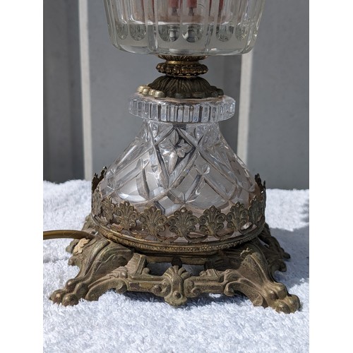 278A - Impressive Vintage Cut Glass / Brass Table Lamp - Couple Droplets Missing as Seen 50x30cm