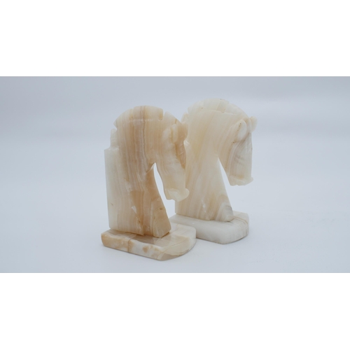 64 - Pair Vintage Bookends to Include Alabaster Horse Pair - Ceramic Horse and Foal Pair, Both have had P... 