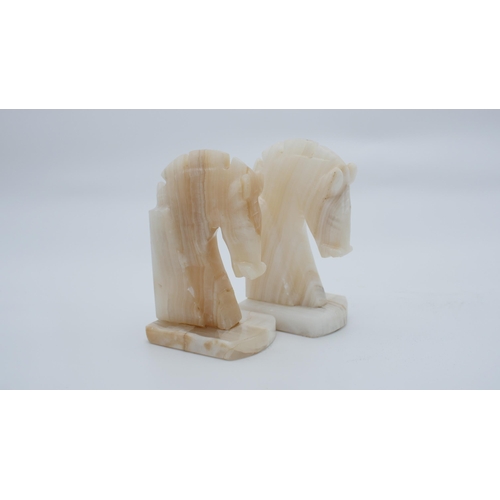 64 - Pair Vintage Bookends to Include Alabaster Horse Pair - Ceramic Horse and Foal Pair, Both have had P... 