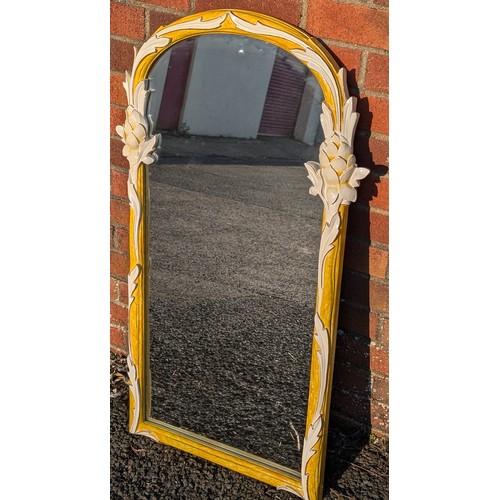 32 - Gorgeous Floral Design Wall Mirror, Beautifully Decorated and Very Unusual Yellow 55x98cm