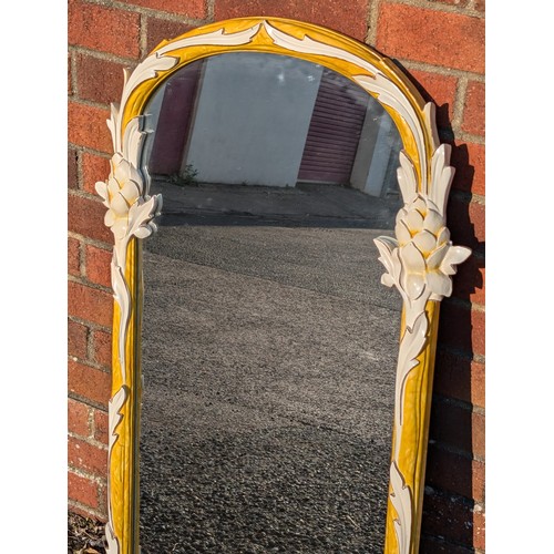 32 - Gorgeous Floral Design Wall Mirror, Beautifully Decorated and Very Unusual Yellow 55x98cm