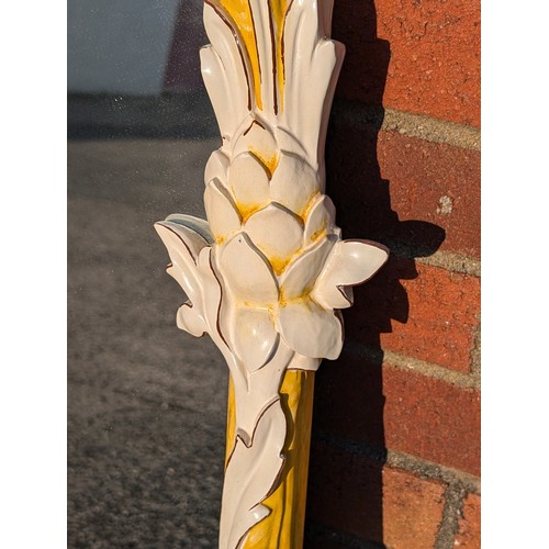 32 - Gorgeous Floral Design Wall Mirror, Beautifully Decorated and Very Unusual Yellow 55x98cm