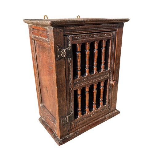 29 - Antique 17c Charles II Joined & Oak Boarded Oak Mural Ventilated Livery Cupboard, Single Door With T... 