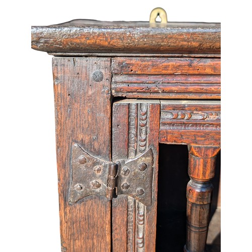 29 - Antique 17c Charles II Joined & Oak Boarded Oak Mural Ventilated Livery Cupboard, Single Door With T... 