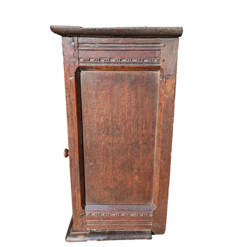 29 - Antique 17c Charles II Joined & Oak Boarded Oak Mural Ventilated Livery Cupboard, Single Door With T... 