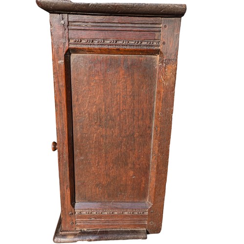 29 - Antique 17c Charles II Joined & Oak Boarded Oak Mural Ventilated Livery Cupboard, Single Door With T... 