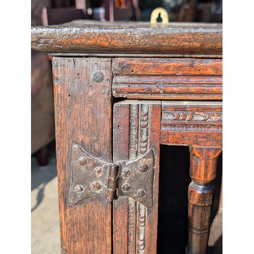 29 - Antique 17c Charles II Joined & Oak Boarded Oak Mural Ventilated Livery Cupboard, Single Door With T... 