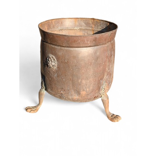 24 - Antique Copper Claw Footed Umbrella / Planter Pot - Some Minor Dents But Overall Good For Age Lion H... 