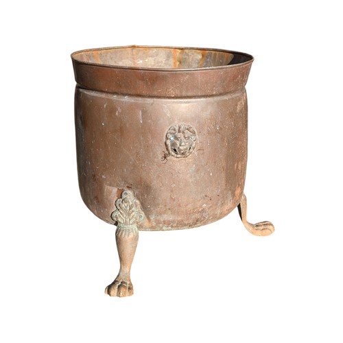 24 - Antique Copper Claw Footed Umbrella / Planter Pot - Some Minor Dents But Overall Good For Age Lion H... 