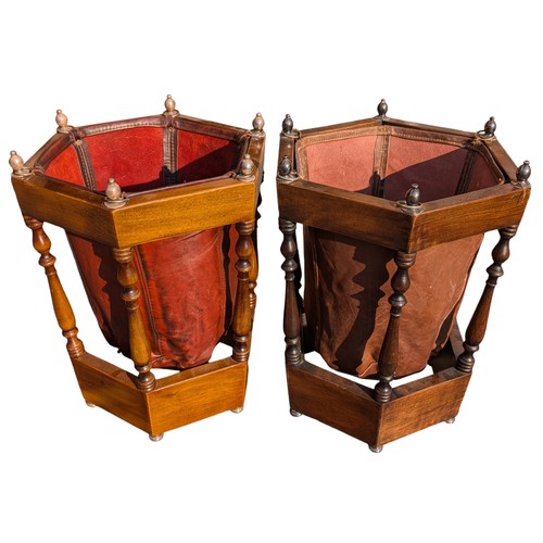 28 - Vintage Valenti Italy Wooden Leather Tooled Waste Bin Pair - Excellent Quality and Very Unusual 33x4... 