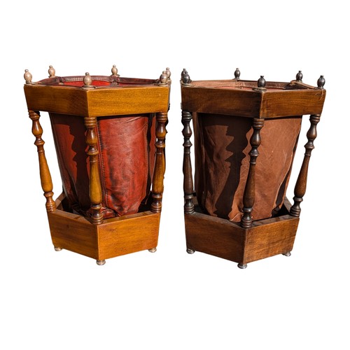 28 - Vintage Valenti Italy Wooden Leather Tooled Waste Bin Pair - Excellent Quality and Very Unusual 33x4... 