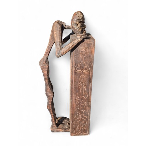 15 - African Hand made / Carved CD / Bookrack With African Figural Design - Very Unusual 40x40x90cm