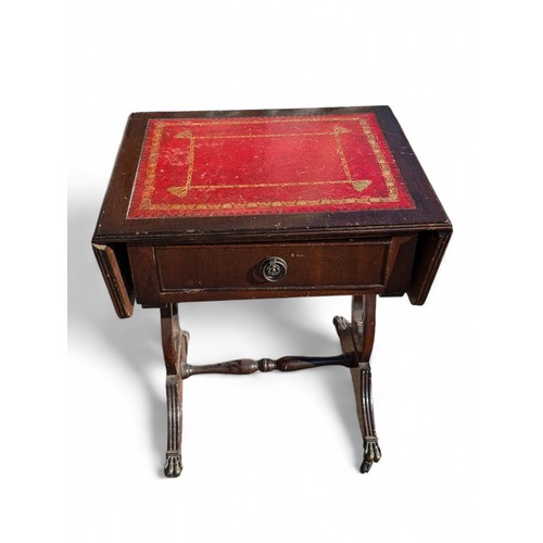 52 - Likely Victorian Drop Leaf Hallway Table With red Leather Baize, Brass Feet and Castors 45x38x54cm E... 