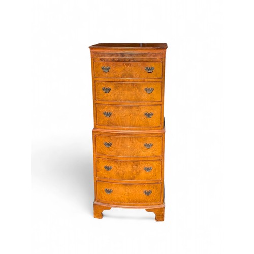 55 - Reproduction Georgian Burr Walnut Tallboy, 6 Drawers. In Overall Good Condition 53x41x153cm