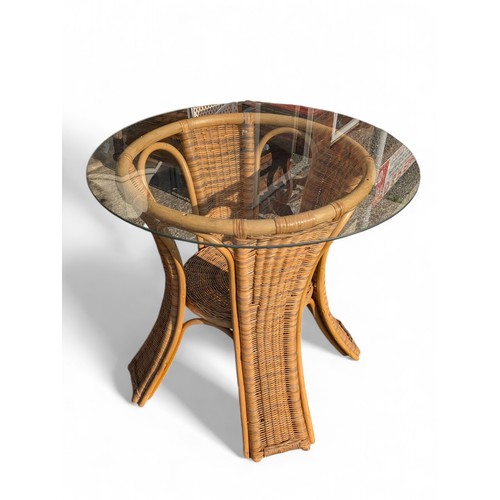 45 - Rattan / Wicker Table With Shelf, 70cm Diameter, 75x70cm