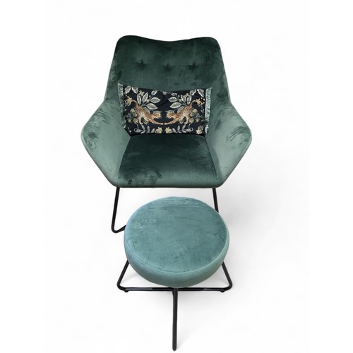 62 - Pair Turio Forest Green Velvet Effect Chairs With Matching Stools - 86x75x80cm