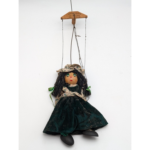 174 - Vintage Vyroba Loutek - Strung Puppet with Original Holder. Wooden Head, Puppet Size 30cm