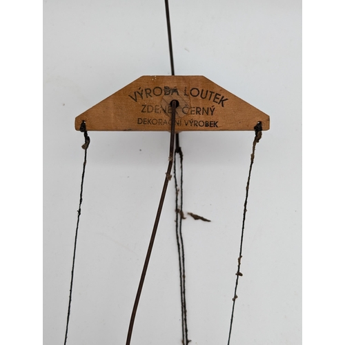 174 - Vintage Vyroba Loutek - Strung Puppet with Original Holder. Wooden Head, Puppet Size 30cm
