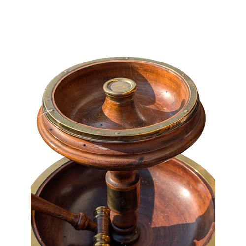 303 - Vintage Brass & Mahogany Made in Italy Two Tier Nut Cracker Bowl With Turned Hammer Brass Ends - Low... 