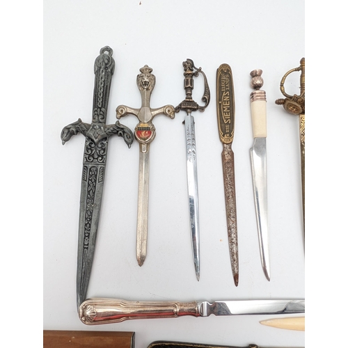 319 - Bundle (15) Decorative Letter Openers, Swords Designs Mostly Throughout