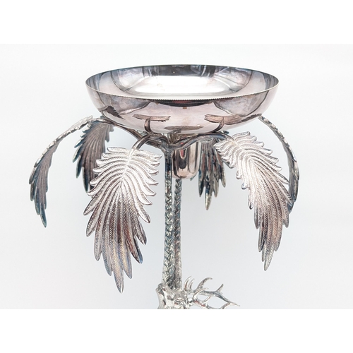 323 - Incredible Mid Century Valenti Silver Stag & Palm Centrepiece, Silver Plated Bronze 42cm H 20cm D, N... 