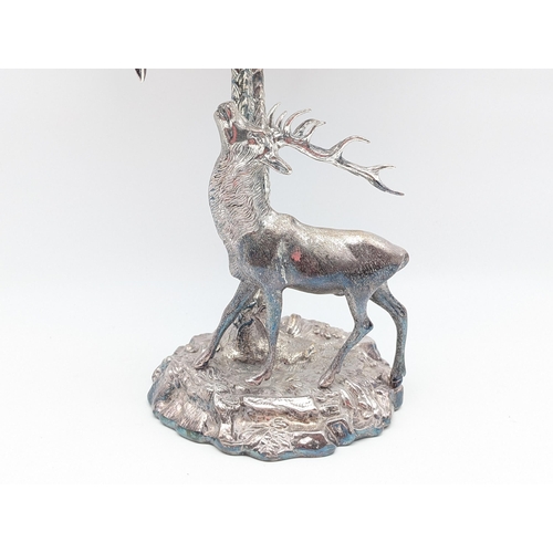 323 - Incredible Mid Century Valenti Silver Stag & Palm Centrepiece, Silver Plated Bronze 42cm H 20cm D, N... 