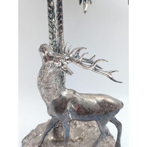 323 - Incredible Mid Century Valenti Silver Stag & Palm Centrepiece, Silver Plated Bronze 42cm H 20cm D, N... 