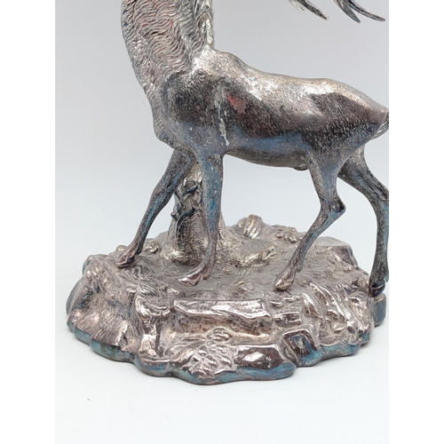 323 - Incredible Mid Century Valenti Silver Stag & Palm Centrepiece, Silver Plated Bronze 42cm H 20cm D, N... 