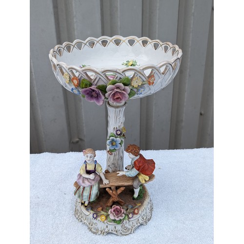 610 - Large Vintage PMP Shierholz Plaue Porcelain Centrepiece Bowl, With Excellent Hand Painted Figures an... 