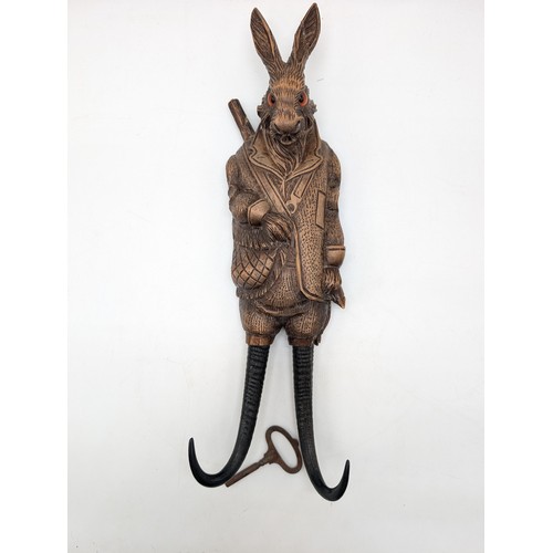 290 - A Black Forest Carved Linden Wood And Horn Musical Hook, Overall Very Good For Condition, Some Minor... 