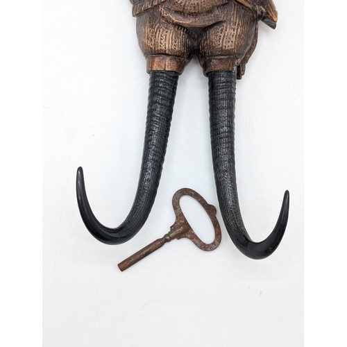 290 - A Black Forest Carved Linden Wood And Horn Musical Hook, Overall Very Good For Condition, Some Minor... 