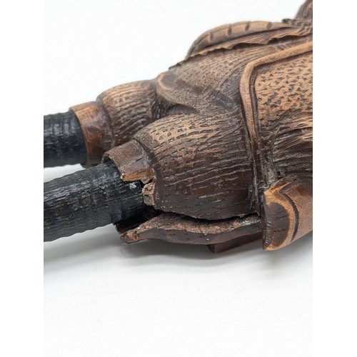 290 - A Black Forest Carved Linden Wood And Horn Musical Hook, Overall Very Good For Condition, Some Minor... 