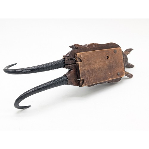 290 - A Black Forest Carved Linden Wood And Horn Musical Hook, Overall Very Good For Condition, Some Minor... 