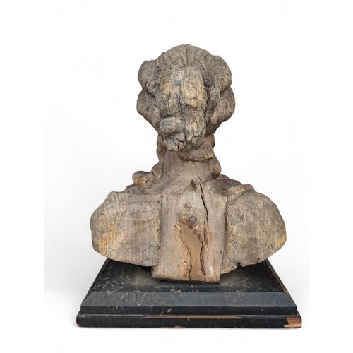 275 - Large 60x50cm Antique Hand Carved Wooden Bust Mounted On Black Plinth, Has Had Previous Repair to No... 