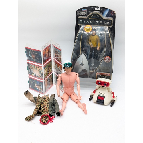 185 - Palitoy Action Man 1964 With Helmet and Some Clothing, & Helmet, Along with Star Trek Sulu Sealed Fi... 