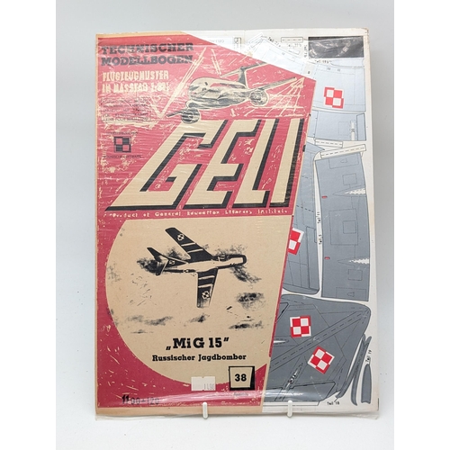 187 - Quantity (4) Appear to Be New & Complete Geli Technischer Modellbogen Paper Models MIG15, Messerschm... 