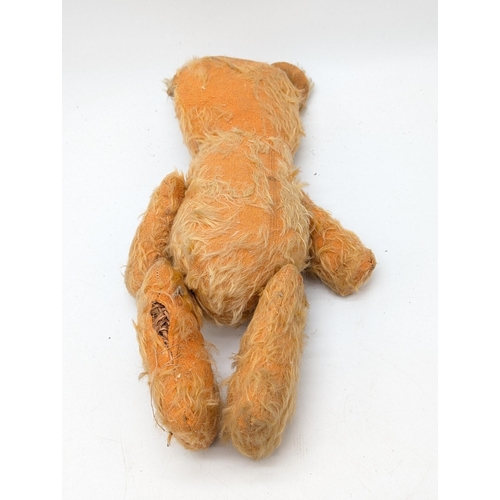 190 - Vintage Straw Filled Mohair Articulated Teddy Bear With Glass Eyes 38cm