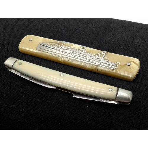251 - Souvenir TSS Vandyck Two Bladed Pocket Knife Mother of Pearl 8cm, One Blade Appears To Snapped, Plus... 