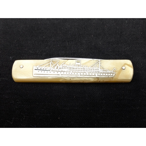 251 - Souvenir TSS Vandyck Two Bladed Pocket Knife Mother of Pearl 8cm, One Blade Appears To Snapped, Plus... 