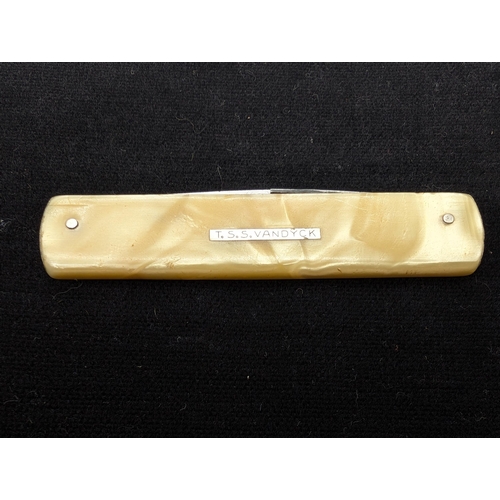 251 - Souvenir TSS Vandyck Two Bladed Pocket Knife Mother of Pearl 8cm, One Blade Appears To Snapped, Plus... 