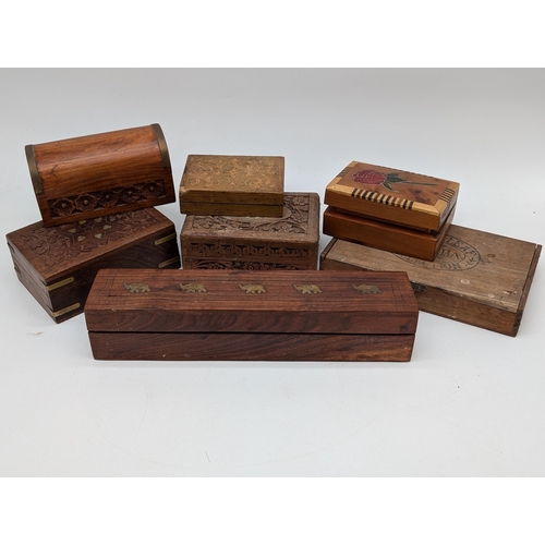 254 - Qty (7) Carved & Inlaid Boxes, All in Very Good Condition With No Significant Damage to Note Largest... 