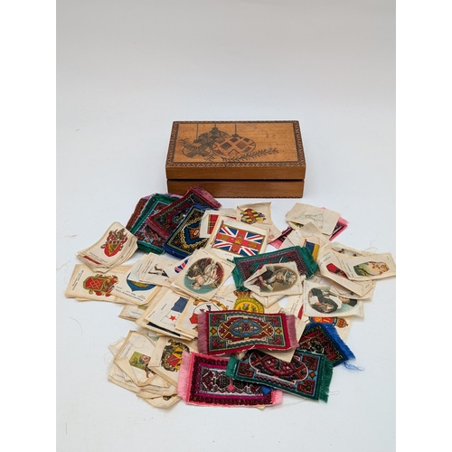 255 - Trinket Box Containing Large Quantity Cigarette Silks, Rugs, Art, Heraldic, BDV Cigarettes Absolutel... 