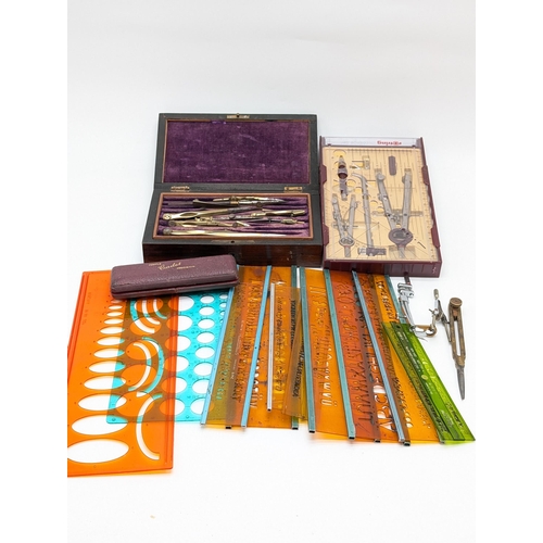 264 - Good Bundle Vintage Mathematical Instruments, To Include Temple Cadet, W H Arling Etc Stencils and M... 