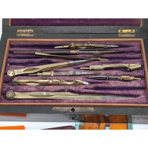 264 - Good Bundle Vintage Mathematical Instruments, To Include Temple Cadet, W H Arling Etc Stencils and M... 