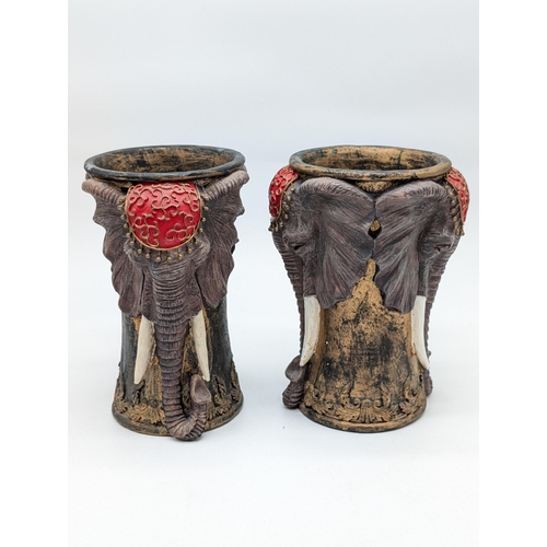 271 - Pair Nice Quality Well Decorated Double Headed Elephant Vases 20x25cm